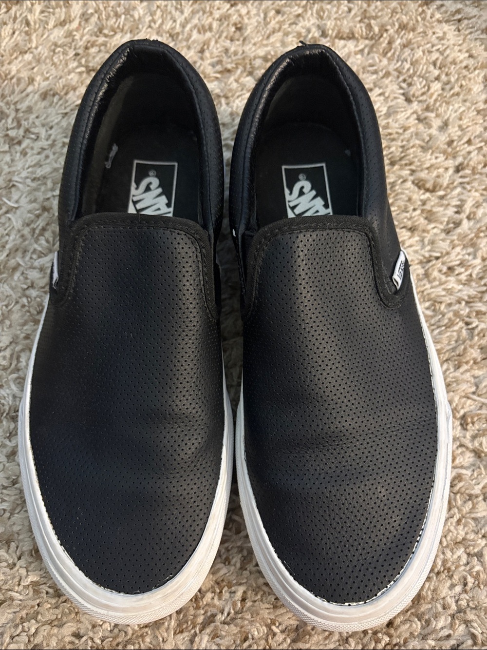 Vans Black Slip-On Perforated Leather Sneakers with White Sole